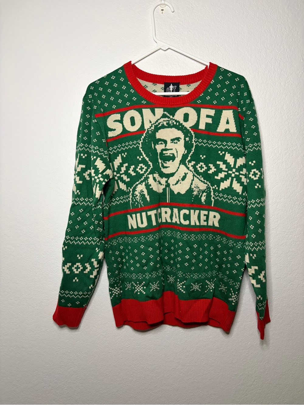 ELF Green and Red 'Son of a Nutcracker' Crewneck Sweater Buddy the Elf Large
